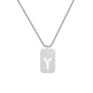 Polished titanium steel necklace featuring a rectangular pendant with hollow letter Y