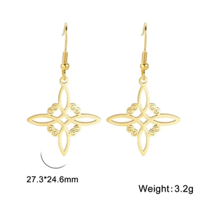 Goldene Ohrhänger mit keltischem Knoten und hohlem geometrischem Kreuz-Design