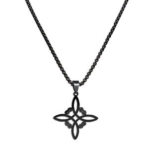 Schwarze Edelstahl-Halskette mit keltischem Hexenknoten und filigranem Hohldesign