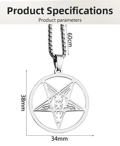 Detailed size specifications for the stainless steel pentagram goat head pendant necklace
