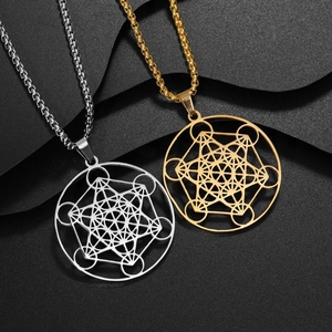 Colliers cube de Métatron en acier inoxydable poli, finitions dorée et argentée