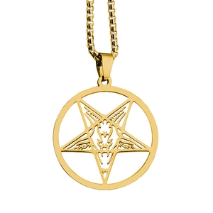 Gold pentagram goat head pendant necklace with box chain in punk geometric style