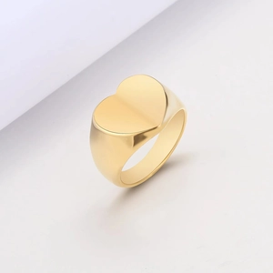 Minimalist Stainless Steel Heart Signet Ring For Women Men High Polished Gold Black Rose Gold Silver Fashion Finger Jewelry
