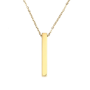 Collier avec pendentif barre rectangulaire en acier inoxydable doré poli sur fond blanc