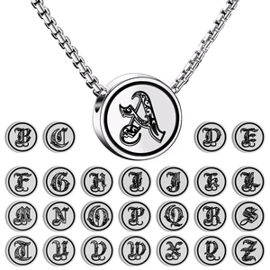 Gothic Initial Letter Pendant Necklace Stainless Steel Retro Round Coin Medal Box Chain Jewelry Gift For Men Women