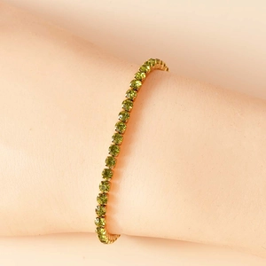 Bracciale tennis dorato scintillante con cristalli verdi tondi per donne alla moda