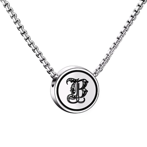 Retro stainless steel necklace with engraved letter B pendant on a sturdy box chain