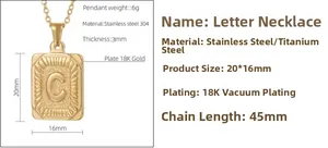 Detailed size specifications for 18K gold plated letter C pendant stainless steel necklace
