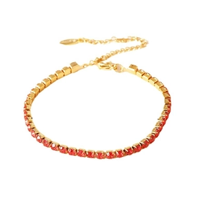 Bracciale tennis regolabile placcato oro con vivaci cristalli di zircone tondi rossi