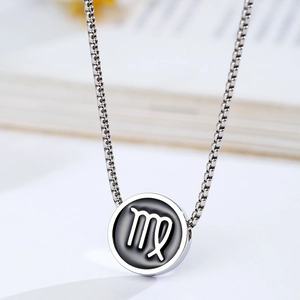Collana minimalista in acciaio argentato con ciondolo segno zodiacale Vergine nero