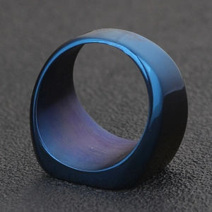 Anello largo 14mm in acciaio inossidabile blu elettrico lucido effetto specchio