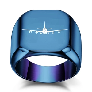 Anello sigillo blu da uomo in acciaio al titanio con logo aereo e interno viola