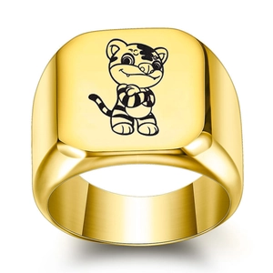 Minimalist Stainless Steel Chinese Zodiac Signet Ring Cartoon Animal Pattern Polished Gold Silver Finger Ring Fashion Jewelry Gift For Men Women