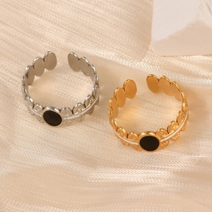 French vintage style adjustable rings with olive branch design and black enamel disc