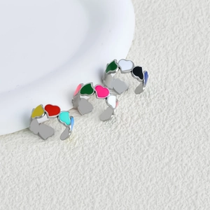 Adjustable stainless steel open rings with colorful enamel heart patterns for daily wear