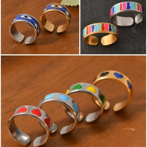 Fashionable colorful enamel open ring with zircon inlay and creative gold plated design