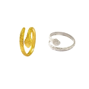 Adjustable snake pattern open ring with detailed scales in gold and silver finish