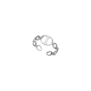 Bague en acier titane 18K lettre L argentée avec anneau chaîne et taille réglable