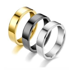 Minimalist 4mm-8mm polished stainless steel ring set in gold, black, and silver colors