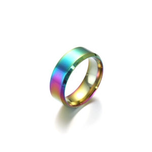 8mm regenboog roestvrijstalen herenring met matte afwerking en afgeschuinde randen