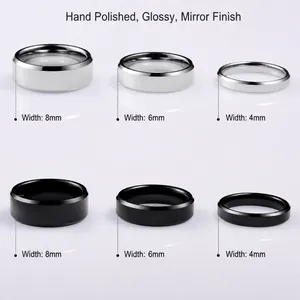Classic silver and black stainless steel rings in 4mm, 6mm and 8mm with mirror polished finish
