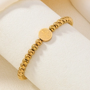 Bracelet à perles dorées avec médaille de Saint Benoît et pendentif religieux poli rétro