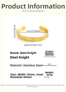 Detail view of 18k gold plated stainless steel star bracelet with 10mm width measurements