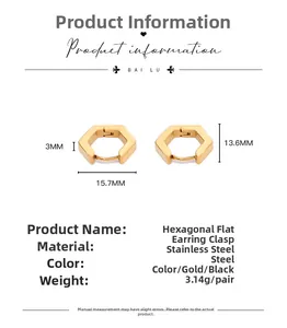 Detailed size specifications for gold hexagonal stainless steel hoop earrings for women