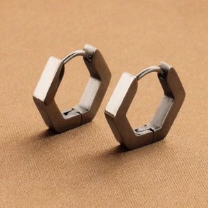 Minimalist Titanium Steel Geometric Hexagon Huggie Earrings For Men Women Hip Hop Polished Stainless Steel Hexagonal Jewelry