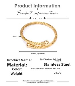 Detail showing 5mm wide twisted cable wire bracelet with 60mm adjustable inner diameter