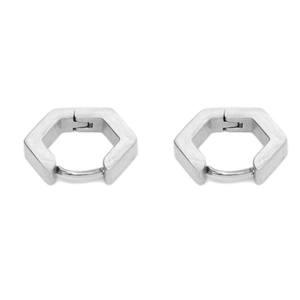 Minimalist geometric hexagonal hoop earrings in silver brushed titanium steel for men