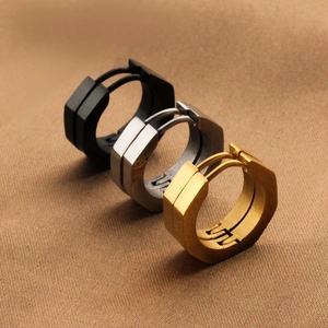 Boucles d'Oreilles Créoles Géométriques Octogonales en Acier Titane Minimalistes pour Hommes Femmes Hip Hop Bijoux d'Oreille Huggie Polis