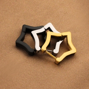 Minimalist Stainless Steel Pentagram Star Hoop Earrings For Women Men Hip Hop Geometric Ear Buckles Fashion Jewelry Gift