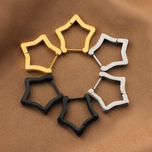 Minimalist star-shaped stainless steel earrings in gold, silver, and black colors