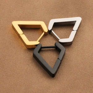Minimalist geometric triangle earrings in gold, silver, and black stainless steel colors