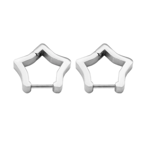 Minimalist silver pentagram star hoop earrings made of durable stainless steel for women