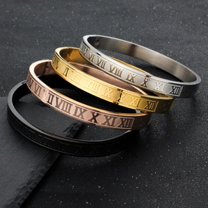 Classic stainless steel bangle with roman numerals in silver, gold, rose gold and black