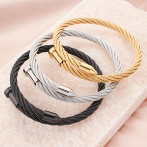 Punk Stainless Steel Nail Wire Rope Cuff Bangle Bracelet For Men Women Industrial Twisted Cable Open Wristband Jewelry