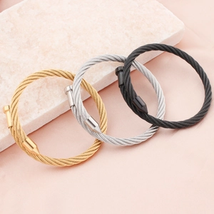 Three-piece set of twisted steel wire nail bracelets in gold silver and black finish