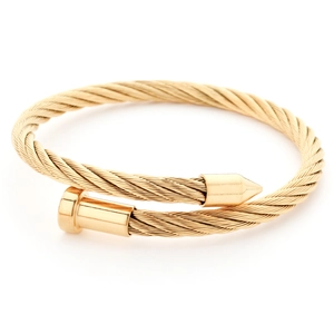 Gold nail cable bracelet in stainless steel with punk style twisted wire design