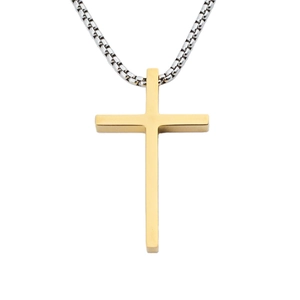 Minimalistisches Goldkreuz mit silberner Edelstahl-Boxkette für Damen und Herren