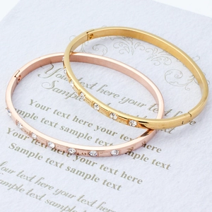 18K gold and rose gold titanium steel bangles with seven inlaid cubic zirconia stones