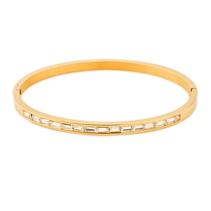 Poliertes 18K vergoldetes Titanstahl-Scharnierarmband mit quadratischen Zirkonia-Steinen