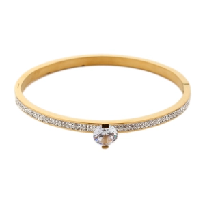 Luxurious gold titanium steel bracelet featuring dense crystal pave and a central round stone