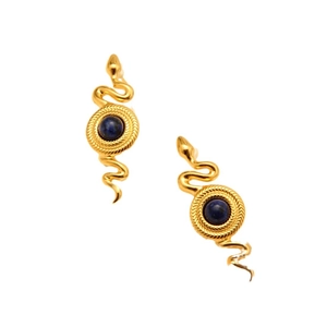 Orecchini a serpente retrò placcati oro 18k con inserto in pietra lapislazzuli