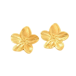 Orecchini a fiore in acciaio inossidabile placcati oro 18k con trama spazzolata