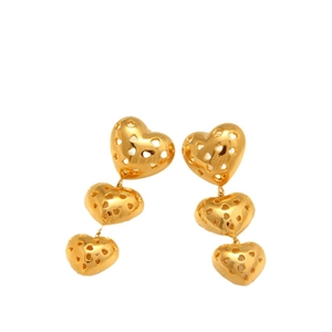 Pendientes de tres corazones calados en acero inoxidable bañado en oro 18k