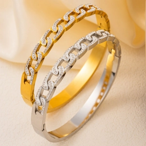 Mode Edelstahl Gliederkette Armreif Armband Für Damen Gold Silber Plattiert Eingelegt Zirkonia Strass Luxus Schmuck Geschenk