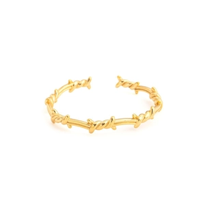 Minimalistische 18k goud vergulde roestvrijstalen open C-armband met prikkeldraad ontwerp