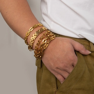 Set de pulseras de cadena minimalistas de acero inoxidable dorado para hombre urbano